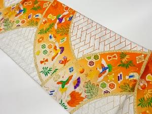 リサイクル　鶴に宝づくし模様織出し袋帯